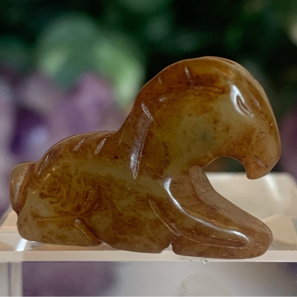 Hand Carved Jade Chinese Zodiac Ram Drilled Animal Bead Stone Figurine 20th C. - Picture 10 of 16